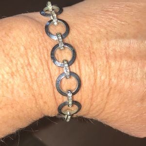 Fossil bracelet, silvertone with clear stones